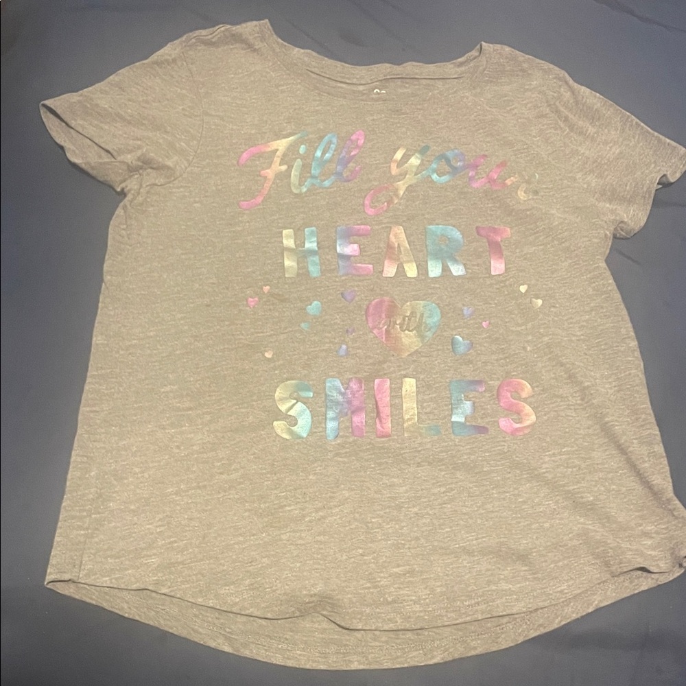 adidas Kids Gray Tee with Colorful Heart Print